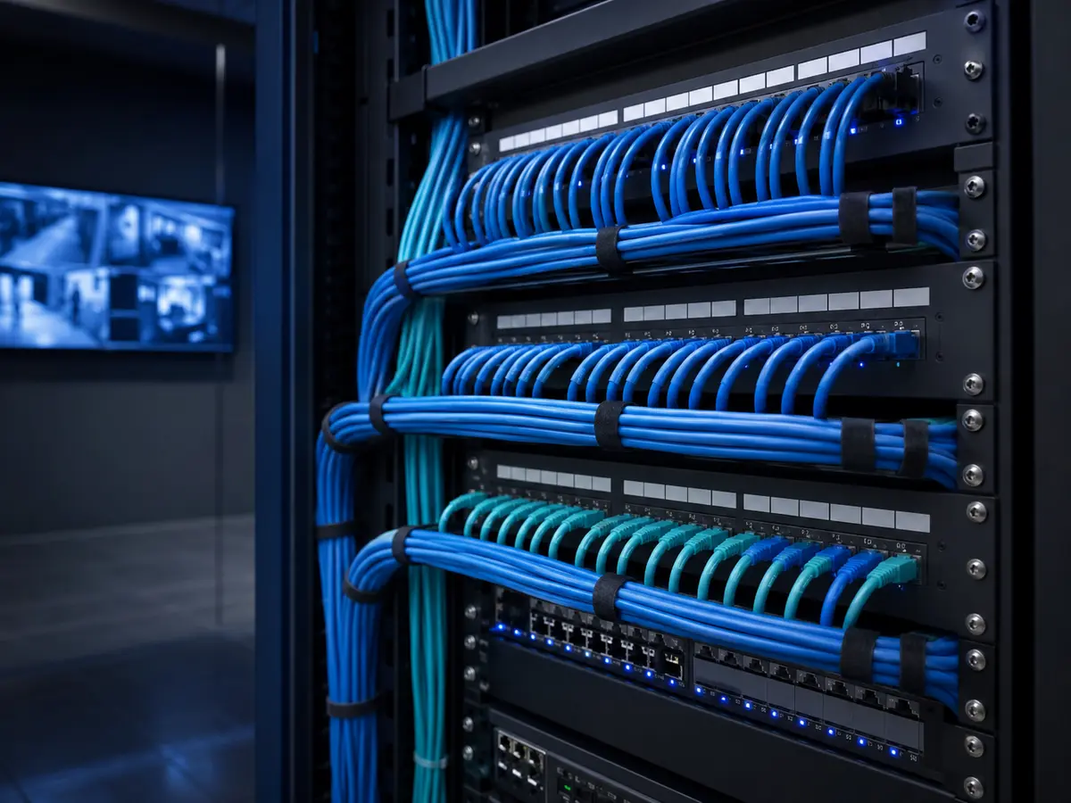 Professionally organized network rack and structured cabling