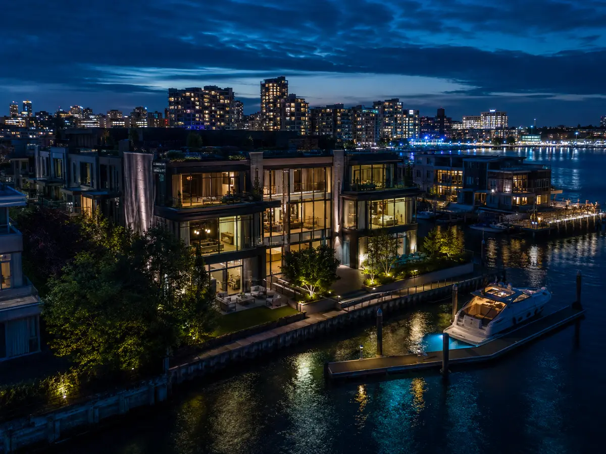 New York waterfront architecture photographed at night